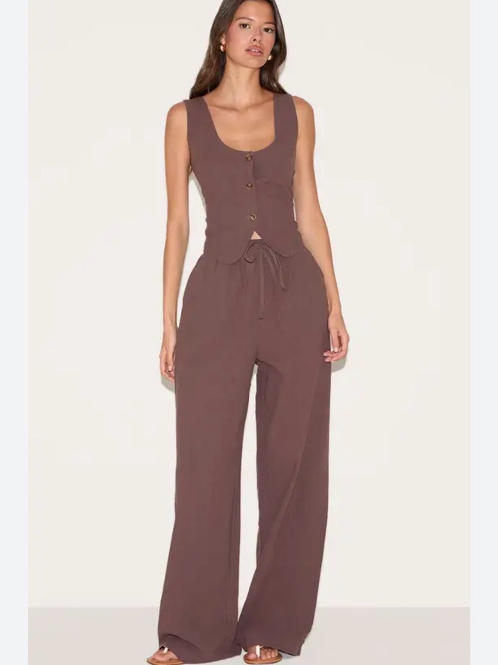 PLT Brown Wide-Leg Drawstring Pants - Women